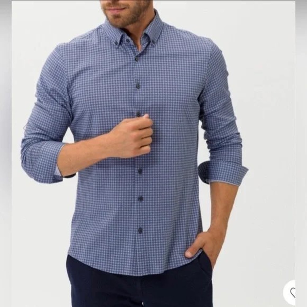 BRAX‎ DANIEL J Mens Button Down Shirt Blue Gingham Check Style M